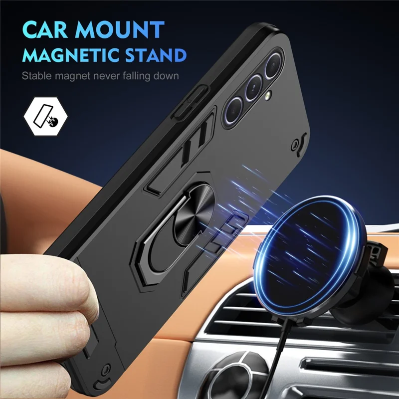 For Samsung Galaxy A25 5G (Global) (161.0 x 76.5 x 8.3mm) Case Kickstand Car Mount Phone Case - Black