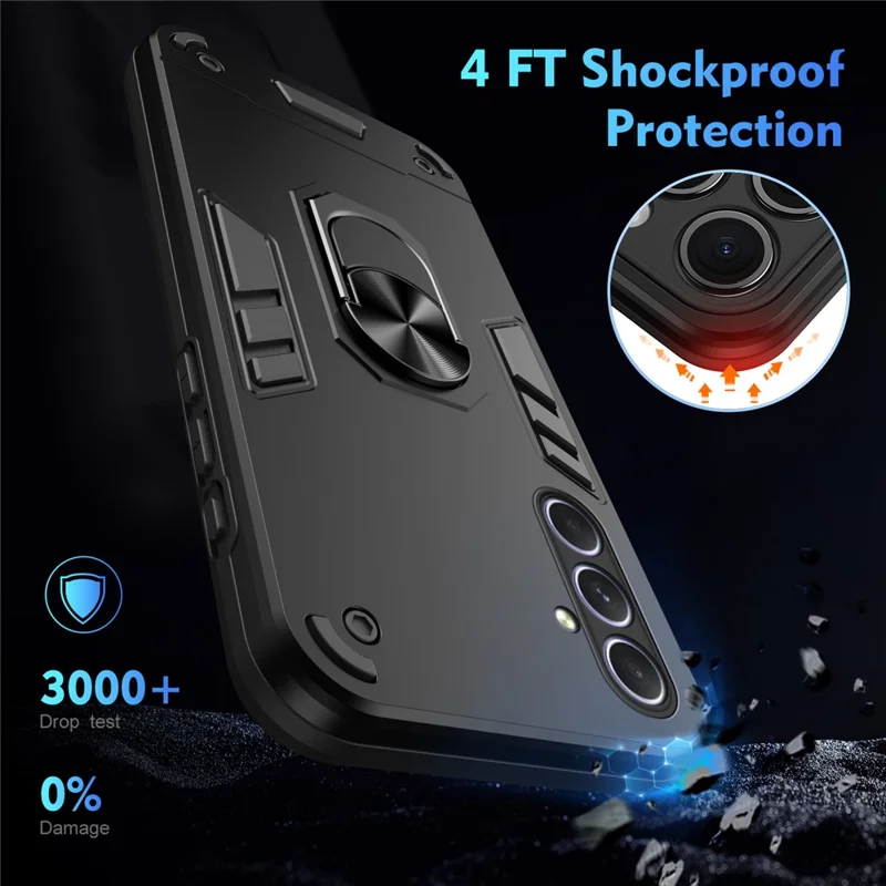 For Samsung Galaxy A25 5G (Global) (161.0 x 76.5 x 8.3mm) Case Kickstand Car Mount Phone Case - Black