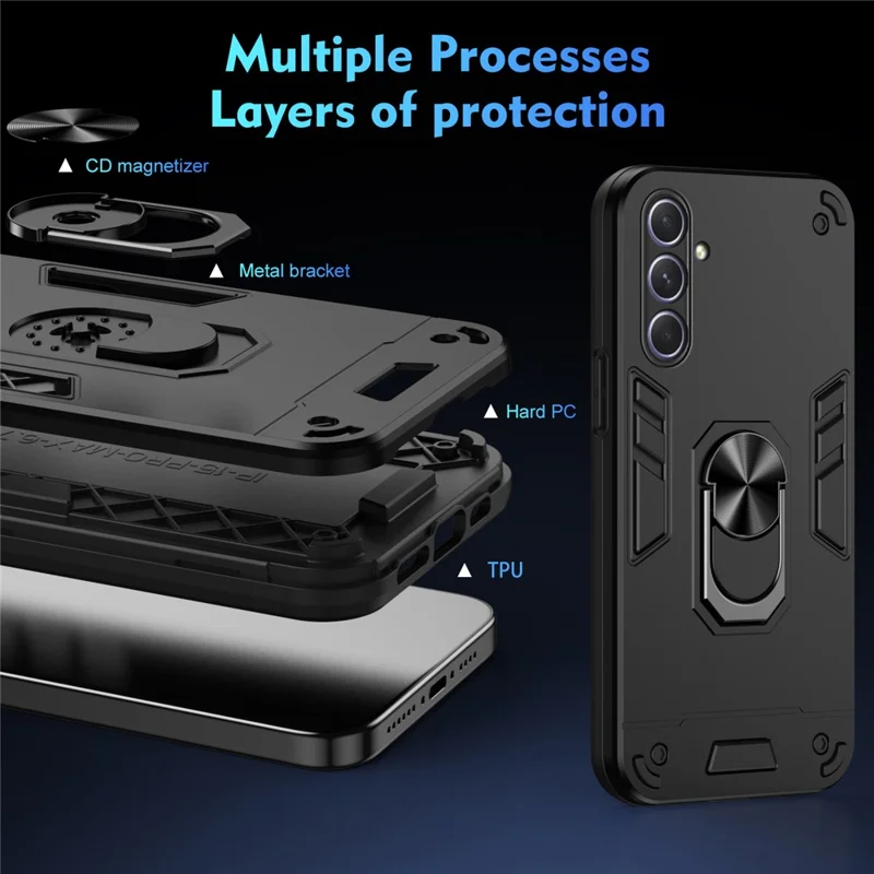 For Samsung Galaxy A25 5G (Global) (161.0 x 76.5 x 8.3mm) Case Kickstand Car Mount Phone Case - Black