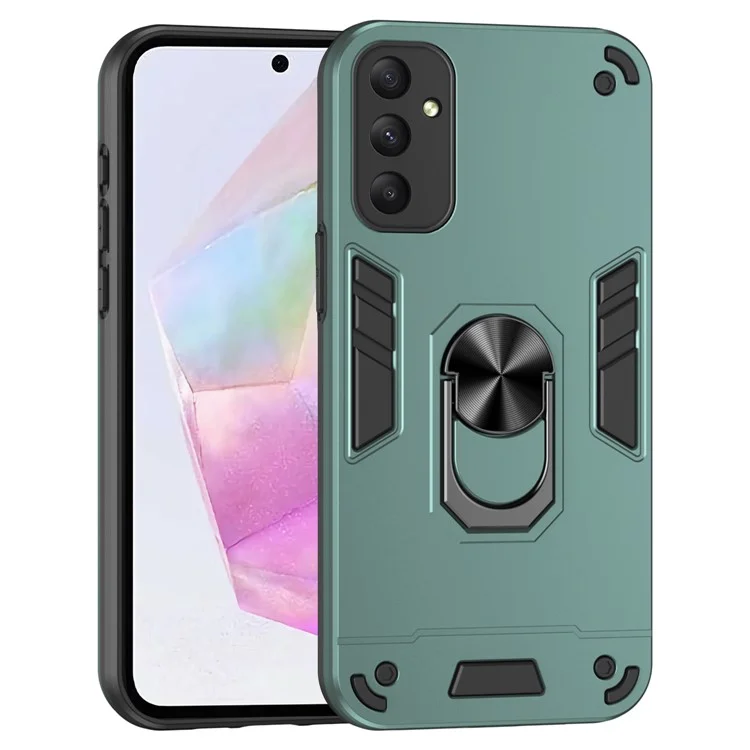 Per Samsung Galaxy A35 5G Custodia Anello Supporto PC+TPU Antigraffio Shell del Telefono - Verde