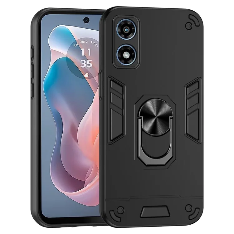 For Motorola Moto G Play (2024) 4G Case Dual Layer Hybrid PC+TPU Kickstand Phone Cover - Black