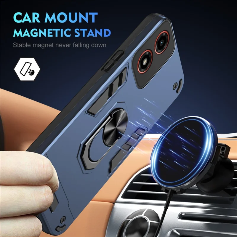 For Motorola Moto G24 4G / G04 4G Slim Case Kickstand Car Mount Phone Case - Blue