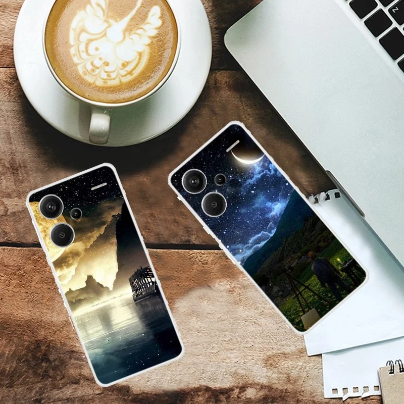 For Xiaomi Redmi Note 13 Pro+ 5G TPU Case Pattern Printing Back Phone Cover - Moonlight Lakeside