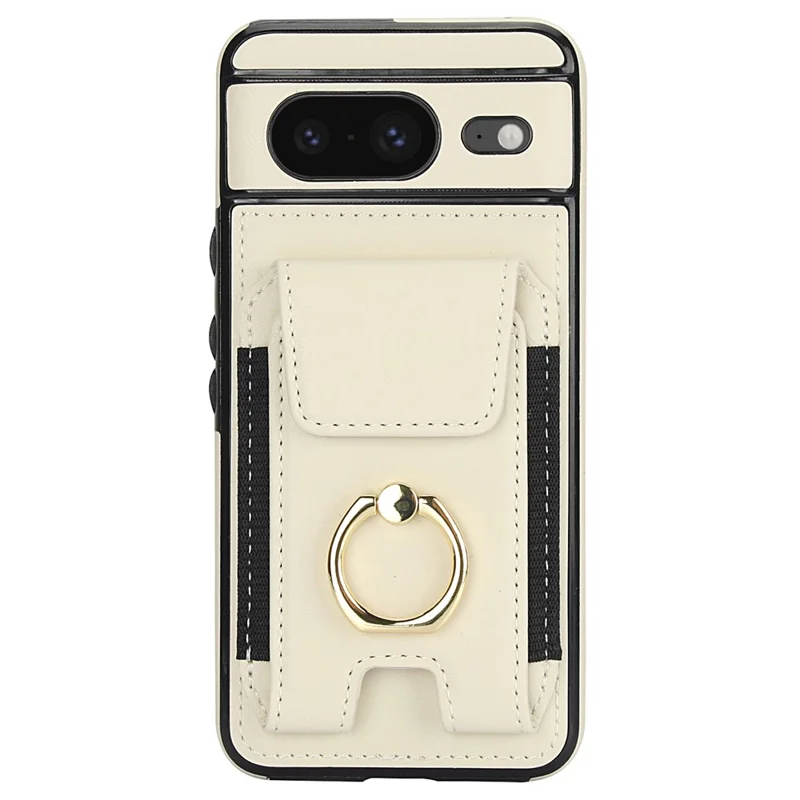 For Google Pixel 8 Case Ring Holder PU Leather+TPU Card Holder Phone Cover - Apricot