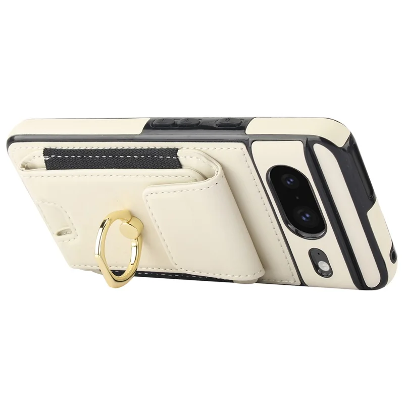 For Google Pixel 8 Case Ring Holder PU Leather+TPU Card Holder Phone Cover - Apricot