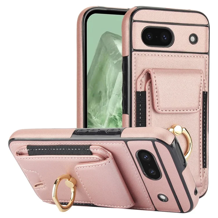 For Google Pixel 8a Kickstand Case PU Leather+TPU Phone Cover with Card Slots - Rose Gold