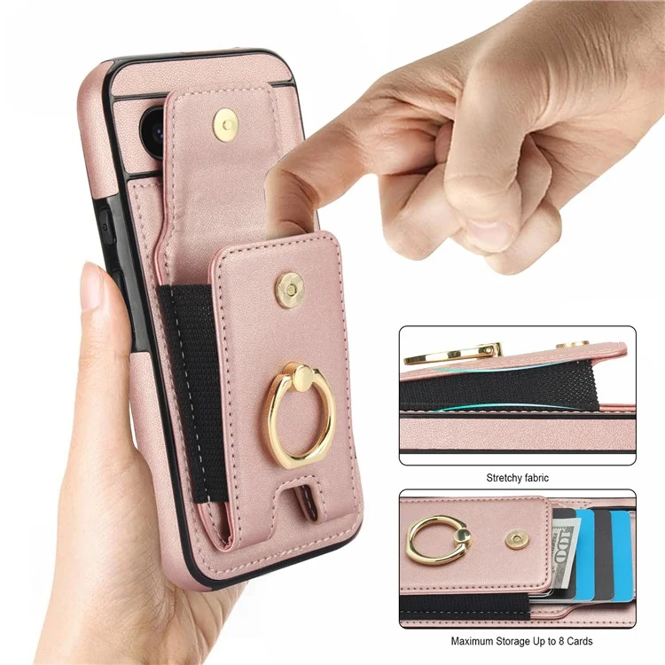 For Google Pixel 8a Kickstand Case PU Leather+TPU Phone Cover with Card Slots - Rose Gold