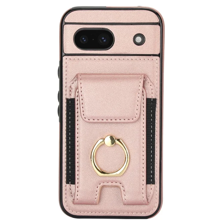 For Google Pixel 8a Kickstand Case PU Leather+TPU Phone Cover with Card Slots - Rose Gold