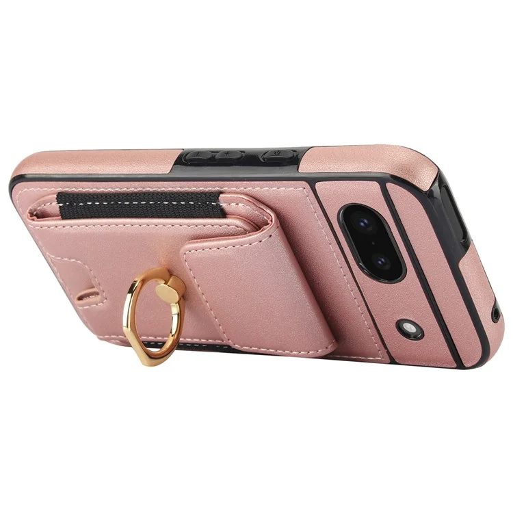 For Google Pixel 8a Kickstand Case PU Leather+TPU Phone Cover with Card Slots - Rose Gold