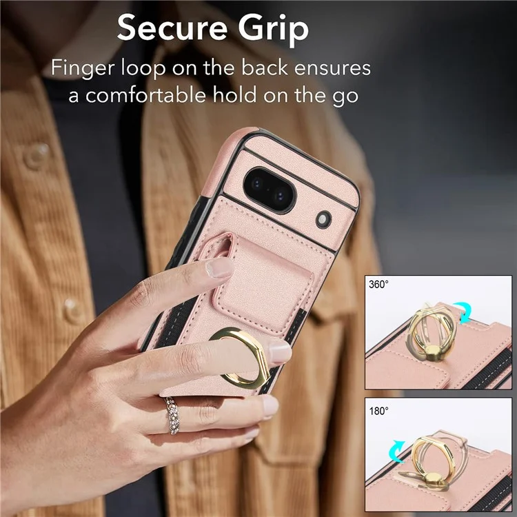 For Google Pixel 8a Kickstand Case PU Leather+TPU Phone Cover with Card Slots - Rose Gold