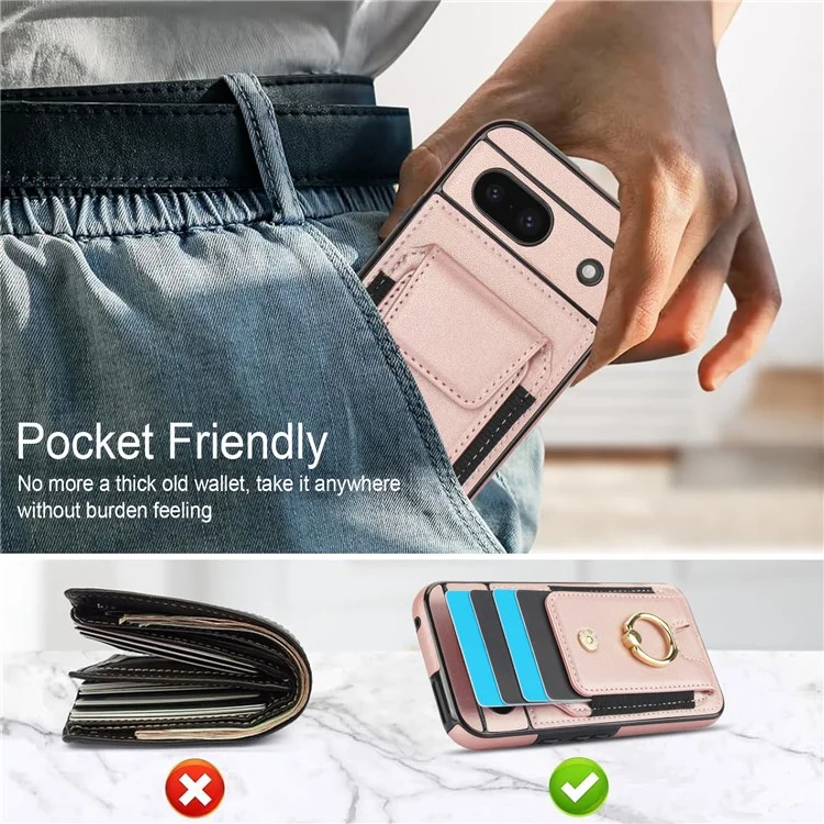 For Google Pixel 8a Kickstand Case PU Leather+TPU Phone Cover with Card Slots - Rose Gold