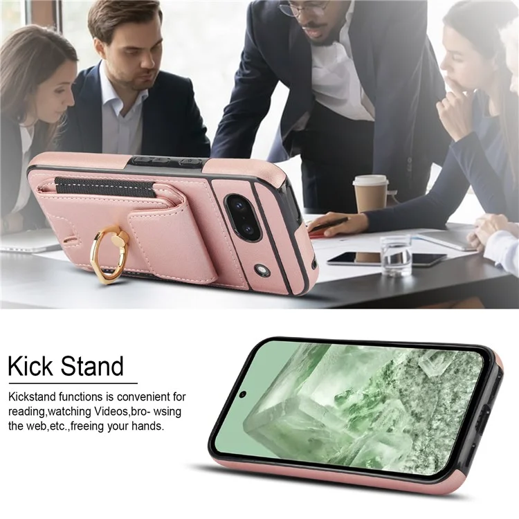 For Google Pixel 8a Kickstand Case PU Leather+TPU Phone Cover with Card Slots - Rose Gold