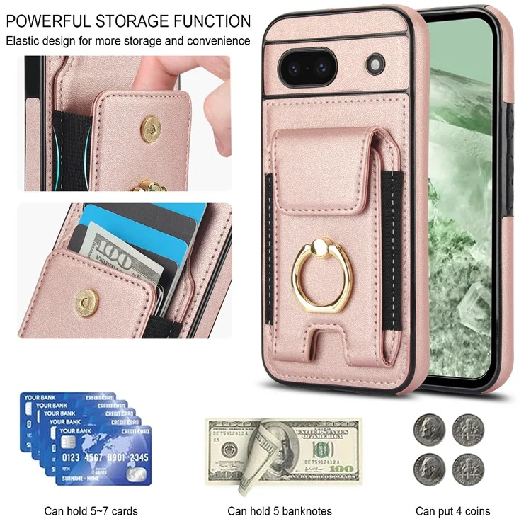 For Google Pixel 8a Kickstand Case PU Leather+TPU Phone Cover with Card Slots - Rose Gold