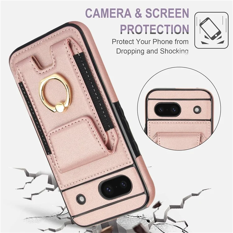 For Google Pixel 8a Kickstand Case PU Leather+TPU Phone Cover with Card Slots - Rose Gold