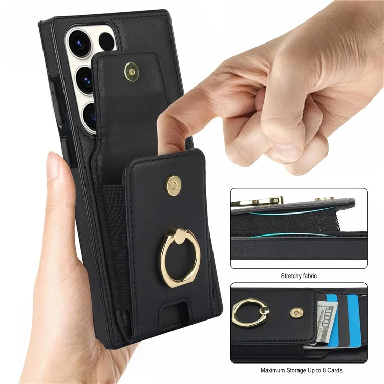 For Samsung Galaxy S23 Ultra Case Leather + TPU Kickstand Card Holder Phone Cover - Black