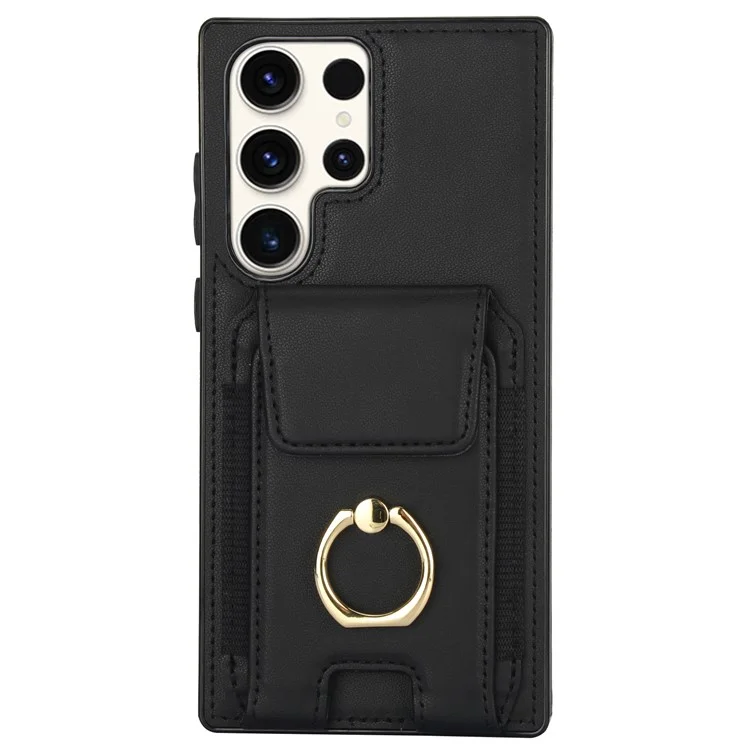 For Samsung Galaxy S23 Ultra Case Leather + TPU Kickstand Card Holder Phone Cover - Black
