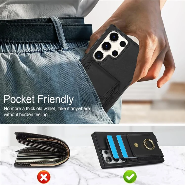For Samsung Galaxy S23 Ultra Case Leather + TPU Kickstand Card Holder Phone Cover - Black