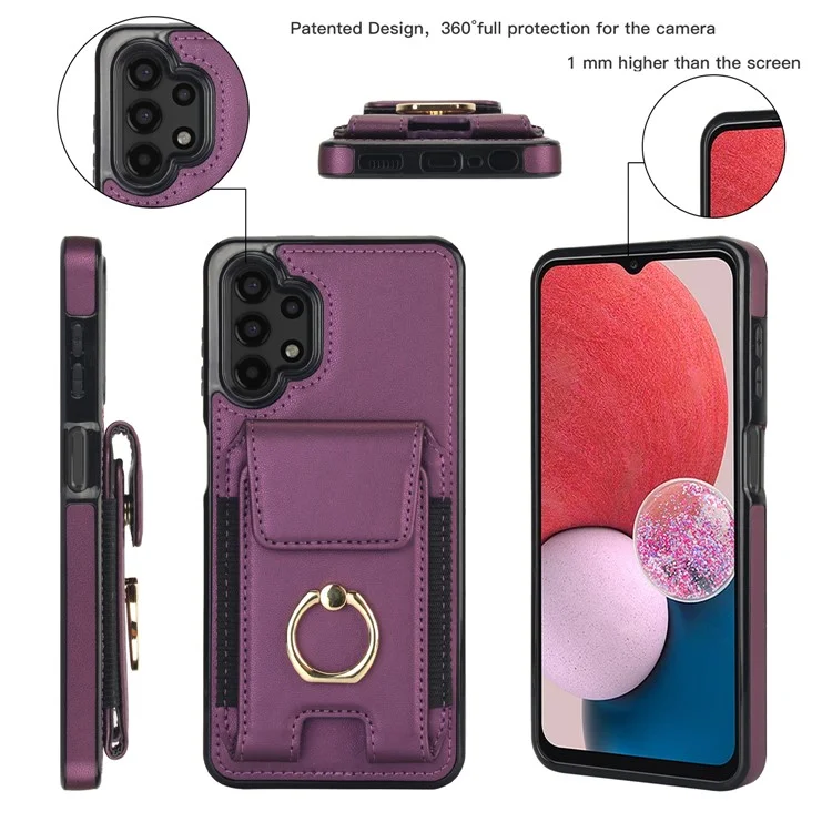 For Samsung Galaxy A13 5G / 4G Case Leather+TPU Phone Cover with Rotary Kickstand Card Holder - Purple