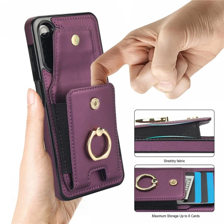 For Samsung Galaxy A13 5G / 4G Case Leather+TPU Phone Cover with Rotary Kickstand Card Holder - Purple