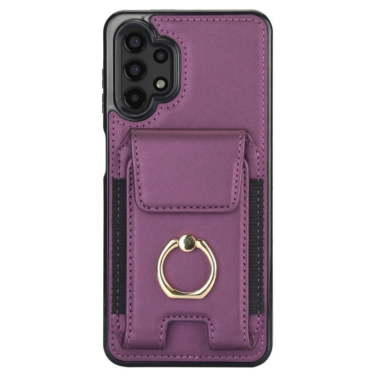 For Samsung Galaxy A13 5G / 4G Case Leather+TPU Phone Cover with Rotary Kickstand Card Holder - Purple
