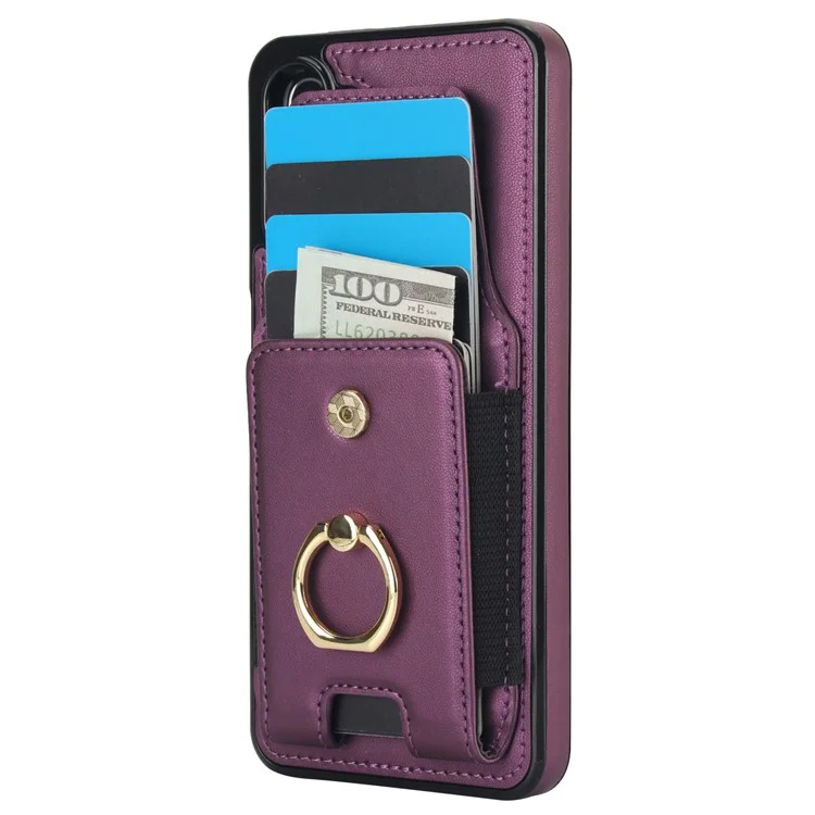 For Samsung Galaxy A13 5G / 4G Case Leather+TPU Phone Cover with Rotary Kickstand Card Holder - Purple
