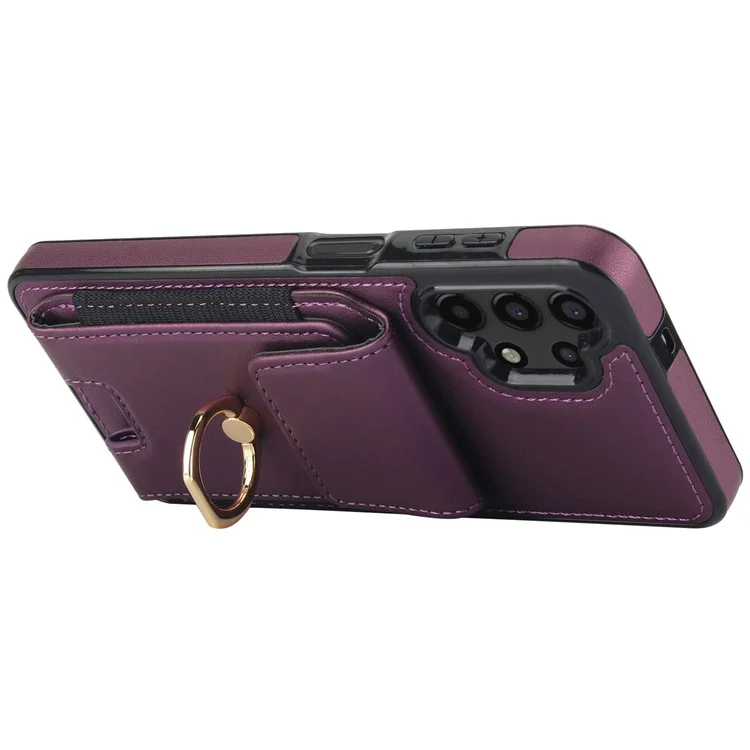 For Samsung Galaxy A13 5G / 4G Case Leather+TPU Phone Cover with Rotary Kickstand Card Holder - Purple