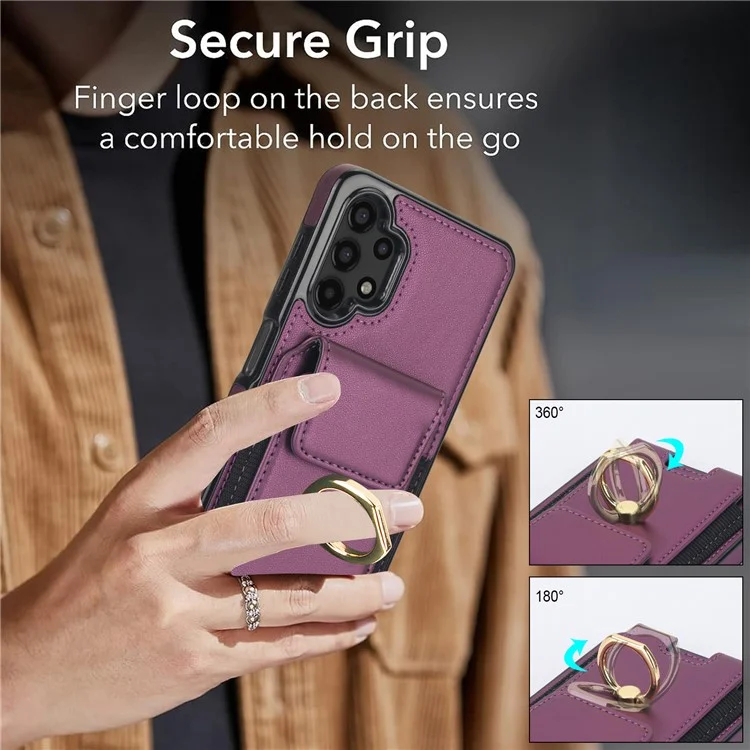 For Samsung Galaxy A13 5G / 4G Case Leather+TPU Phone Cover with Rotary Kickstand Card Holder - Purple