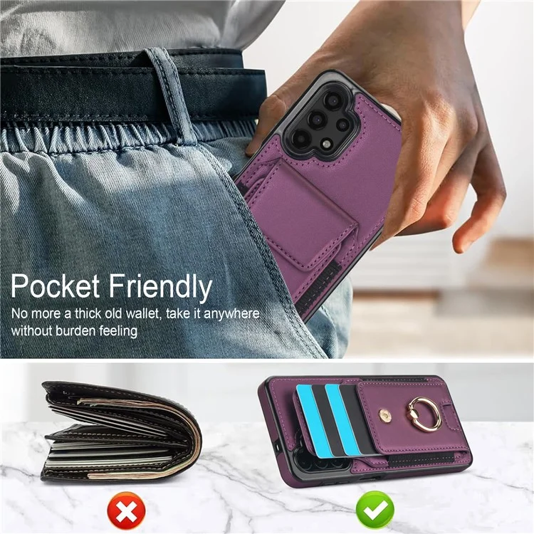 For Samsung Galaxy A13 5G / 4G Case Leather+TPU Phone Cover with Rotary Kickstand Card Holder - Purple