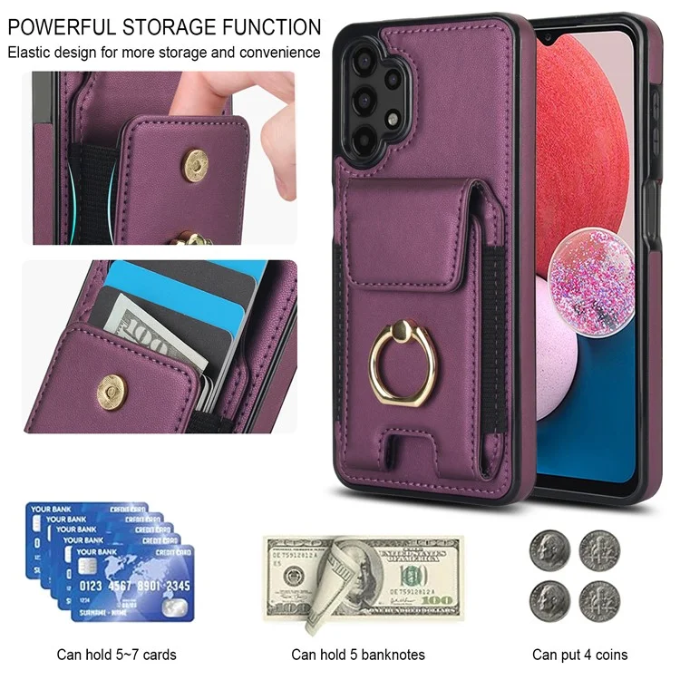 For Samsung Galaxy A13 5G / 4G Case Leather+TPU Phone Cover with Rotary Kickstand Card Holder - Purple