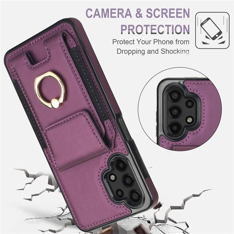 For Samsung Galaxy A13 5G / 4G Case Leather+TPU Phone Cover with Rotary Kickstand Card Holder - Purple