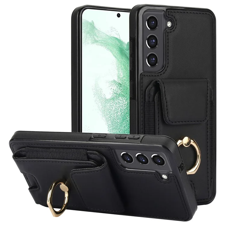 Per Samsung Galaxy S22+ 5G Custodia in Pelle PU Rivestita in TPU Custodia per Telefono con Porta Carte - Nero