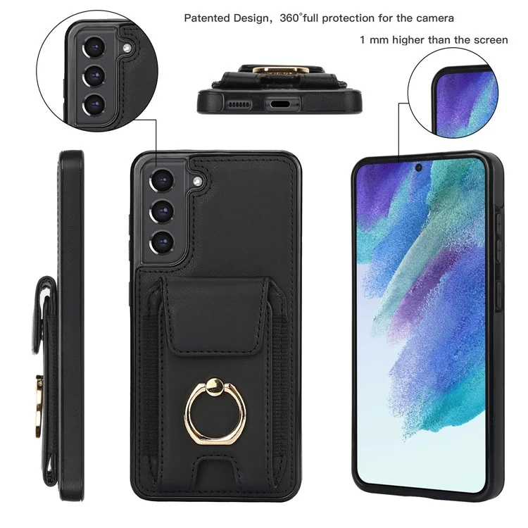 Per Samsung Galaxy S22+ 5G Custodia in Pelle PU Rivestita in TPU Custodia per Telefono con Porta Carte - Nero
