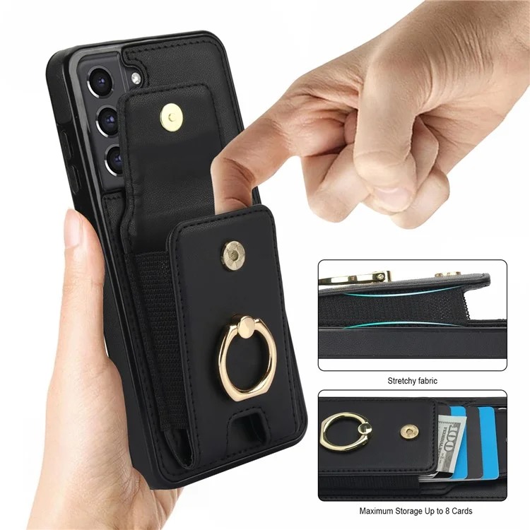 Per Samsung Galaxy S22+ 5G Custodia in Pelle PU Rivestita in TPU Custodia per Telefono con Porta Carte - Nero