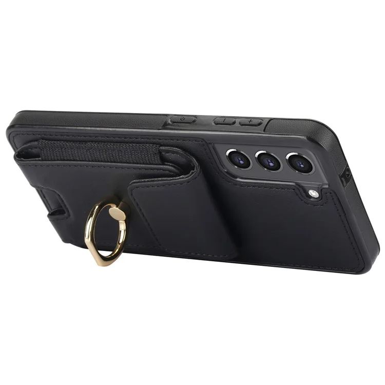 Per Samsung Galaxy S22+ 5G Custodia in Pelle PU Rivestita in TPU Custodia per Telefono con Porta Carte - Nero