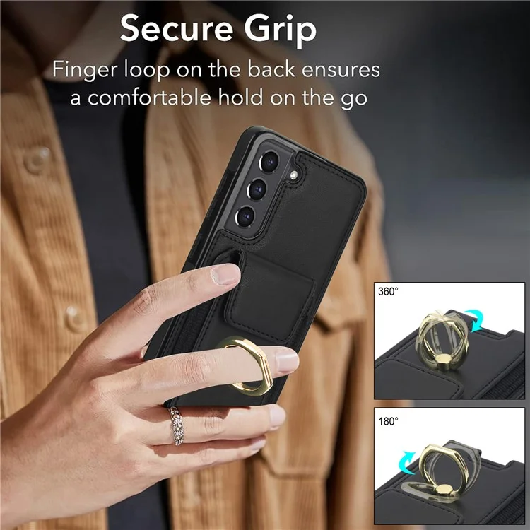 Per Samsung Galaxy S22+ 5G Custodia in Pelle PU Rivestita in TPU Custodia per Telefono con Porta Carte - Nero