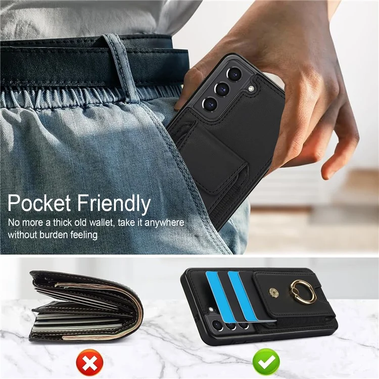 Per Samsung Galaxy S22+ 5G Custodia in Pelle PU Rivestita in TPU Custodia per Telefono con Porta Carte - Nero