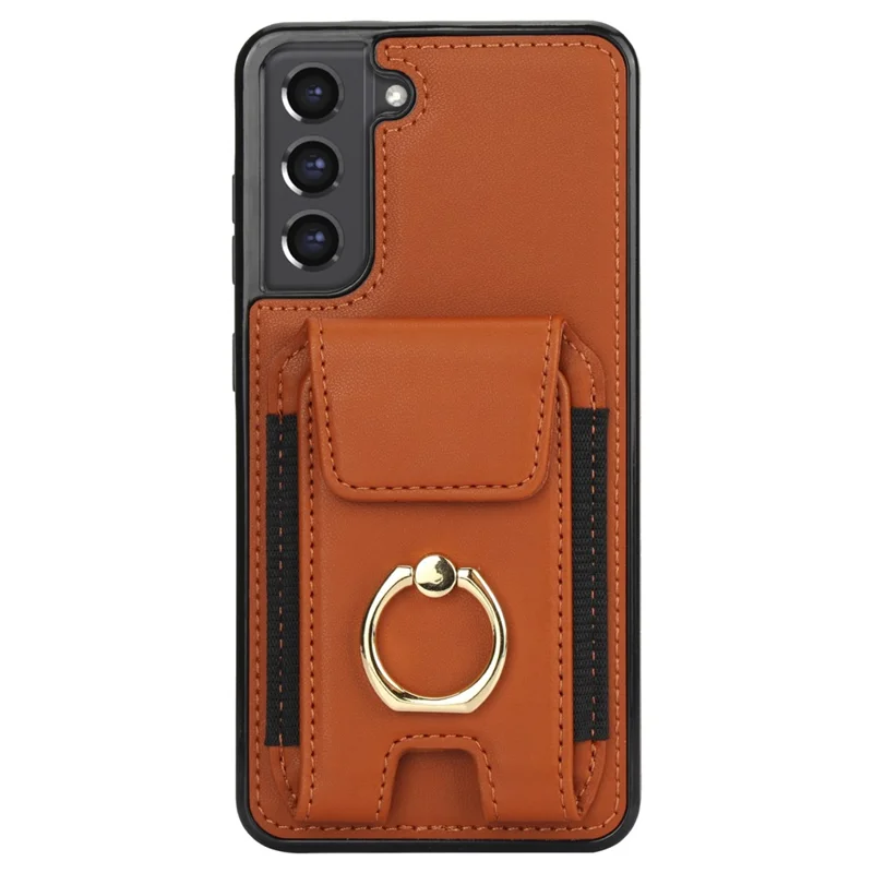 For Samsung Galaxy S22+ 5G Case PU Leather Coated TPU Phone Cover with Card Holder - Brown