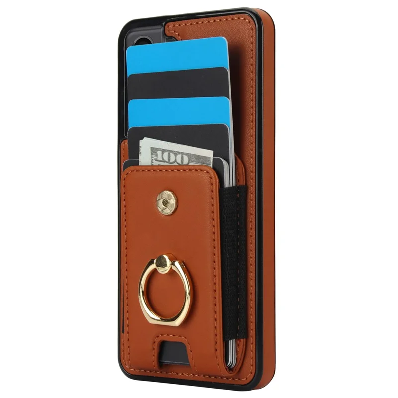 For Samsung Galaxy S22+ 5G Case PU Leather Coated TPU Phone Cover with Card Holder - Brown