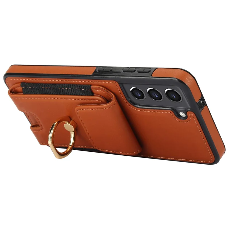 For Samsung Galaxy S22+ 5G Case PU Leather Coated TPU Phone Cover with Card Holder - Brown