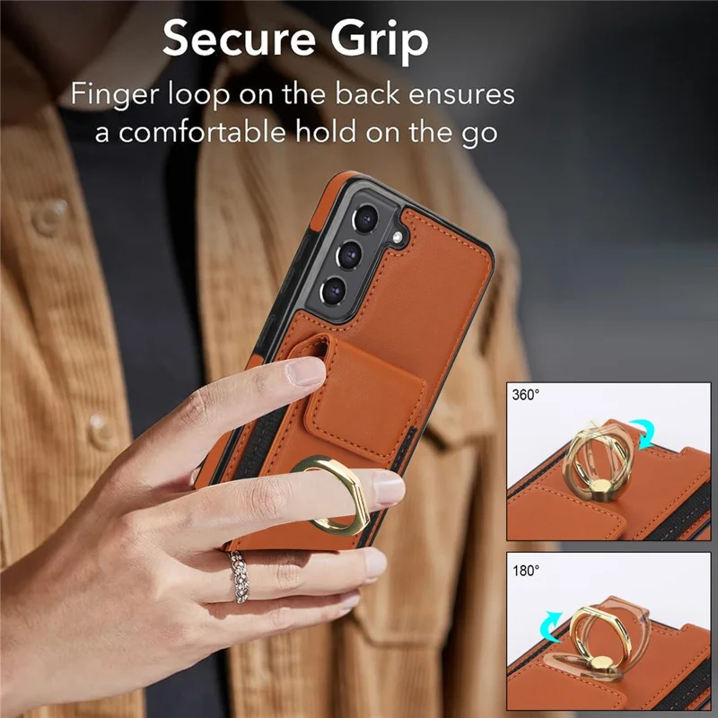 For Samsung Galaxy S22+ 5G Case PU Leather Coated TPU Phone Cover with Card Holder - Brown