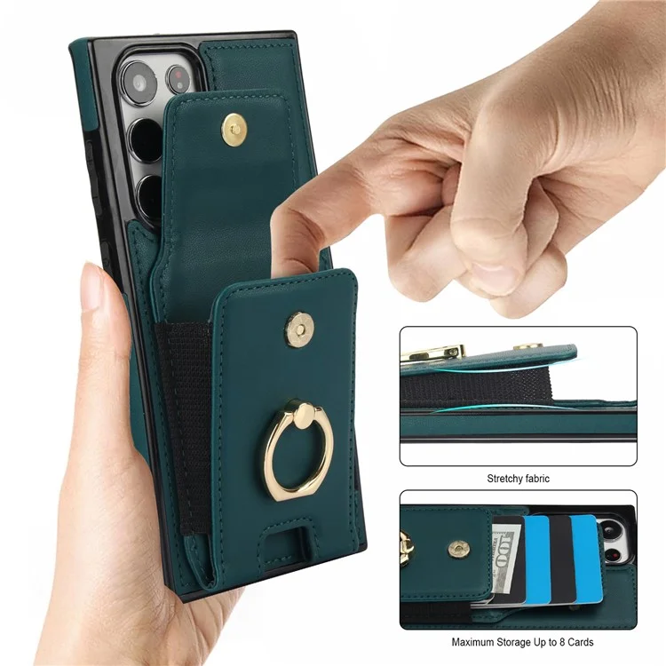 Étui pour Samsung Galaxy S22 Ultra 5G avec support de carte en cuir enduit de TPU - Vert