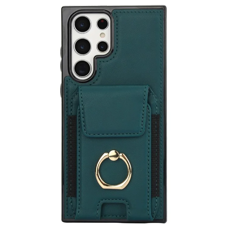 Étui pour Samsung Galaxy S22 Ultra 5G avec support de carte en cuir enduit de TPU - Vert