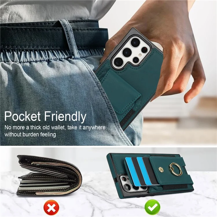Étui pour Samsung Galaxy S22 Ultra 5G avec support de carte en cuir enduit de TPU - Vert