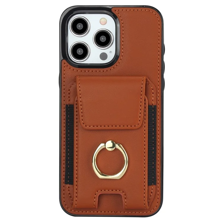 Para iPhone 15 Pro Max Case PU Leather+TPU Kickstand Phone Cover with Card Slots - Marrom