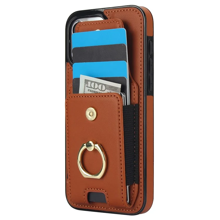 Para iPhone 15 Pro Max Case PU Leather+TPU Kickstand Phone Cover with Card Slots - Marrom