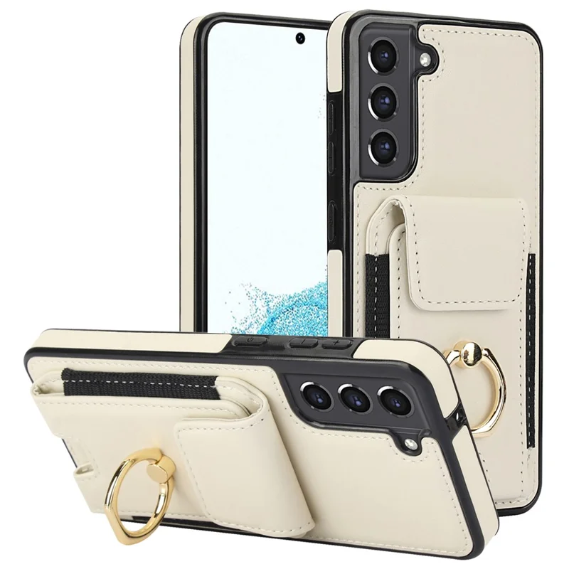 ForSamsung Galaxy S22 5G Anti-Drop Phone Case PU Leather + TPU Kickstand Phone Cover - Apricot