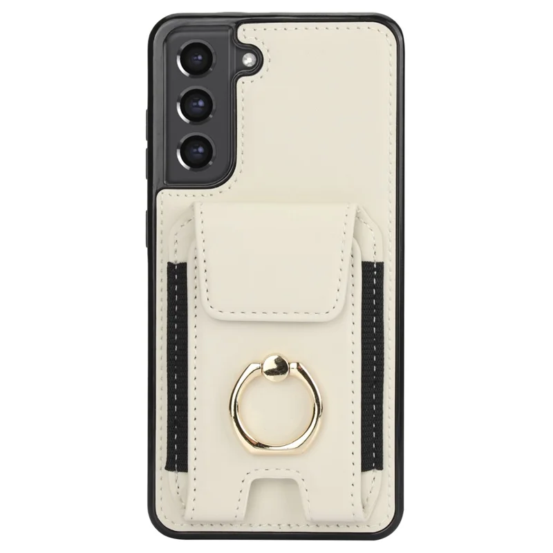 ForSamsung Galaxy S22 5G Anti-Drop Phone Case PU Leather + TPU Kickstand Phone Cover - Apricot