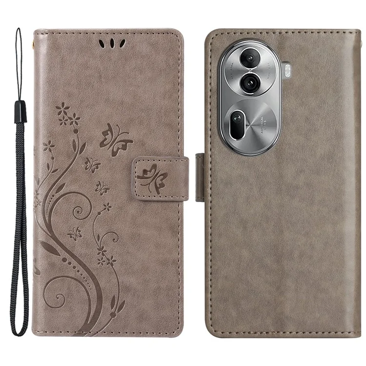 For Oppo Reno11 Pro 5G (Global) Case Butterfly Pattern PU Leather Wallet Phone Cover - Grey