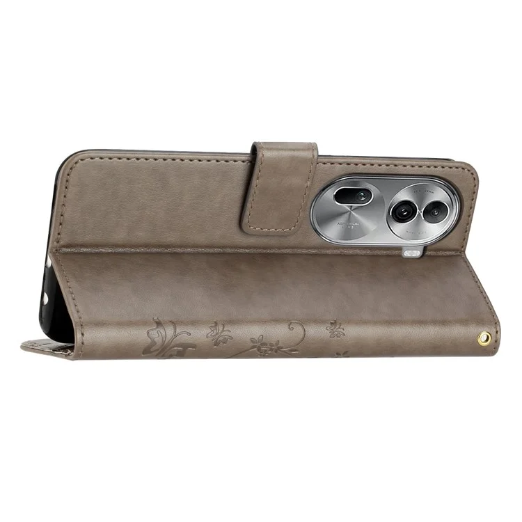 For Oppo Reno11 Pro 5G (Global) Case Butterfly Pattern PU Leather Wallet Phone Cover - Grey