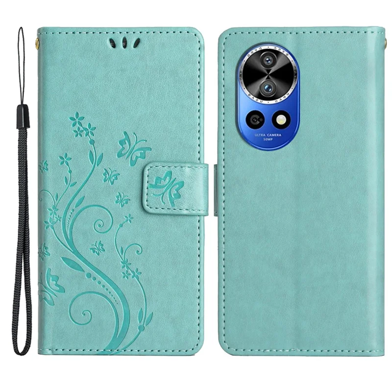 Per Huawei nova 12 Pro 5G / nova 12 Ultra 5G Custodia Portafoglio in Pelle PU con Farfalla - Blu Neonato